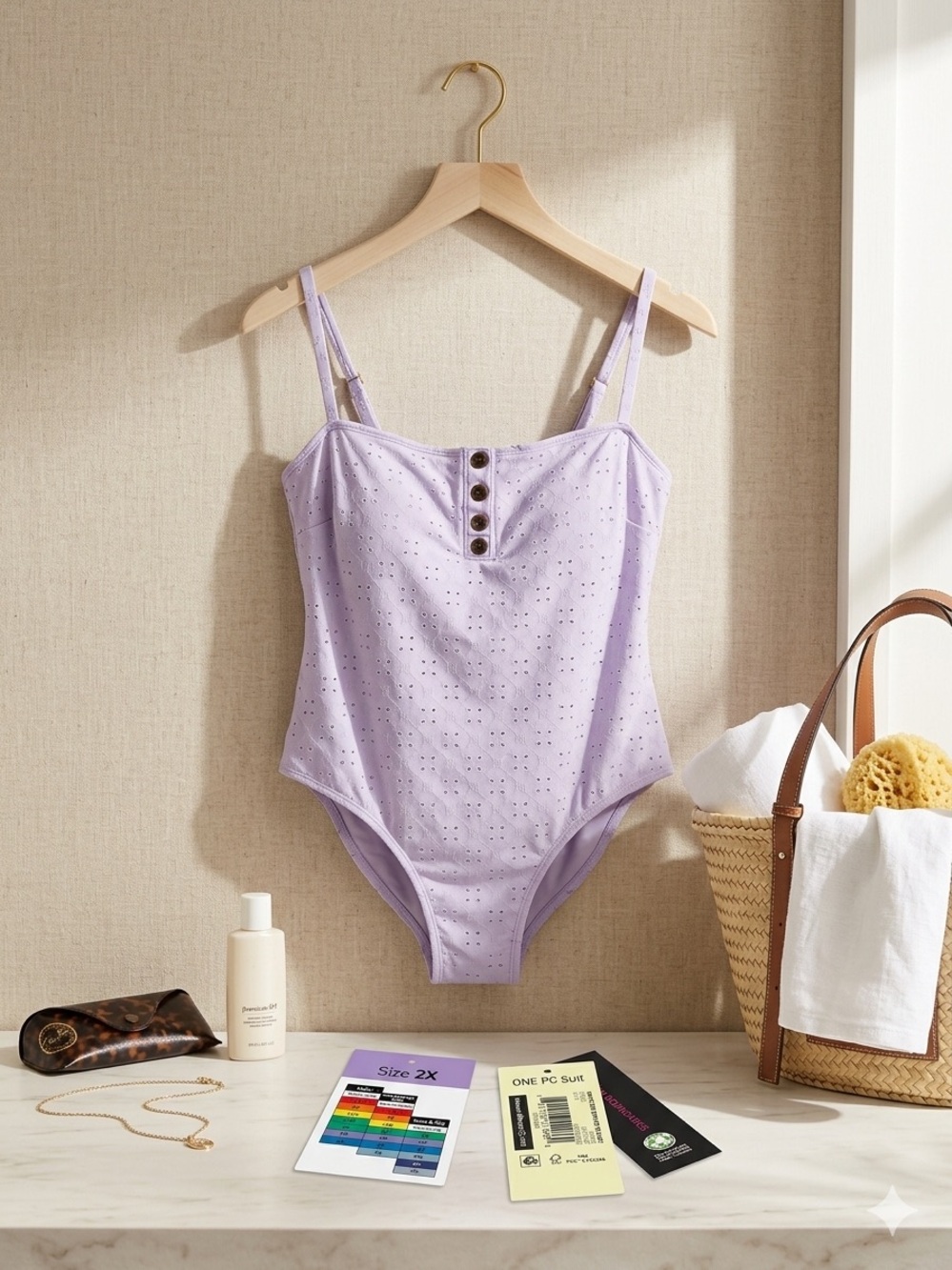 No‎ Boundaries Lavender Eyelet One-Piece Swimsuit